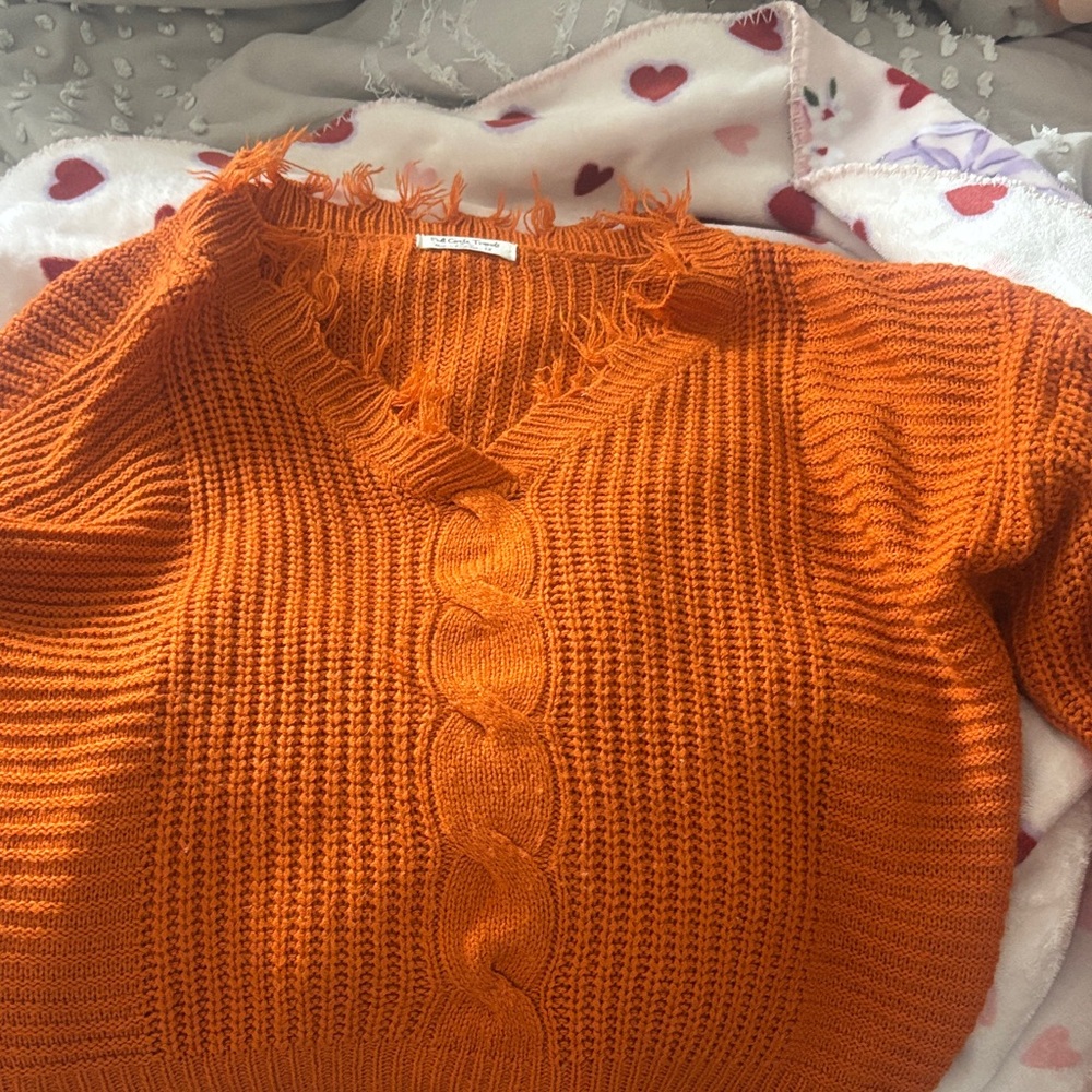Vibrant Orange V-Neck Sweater